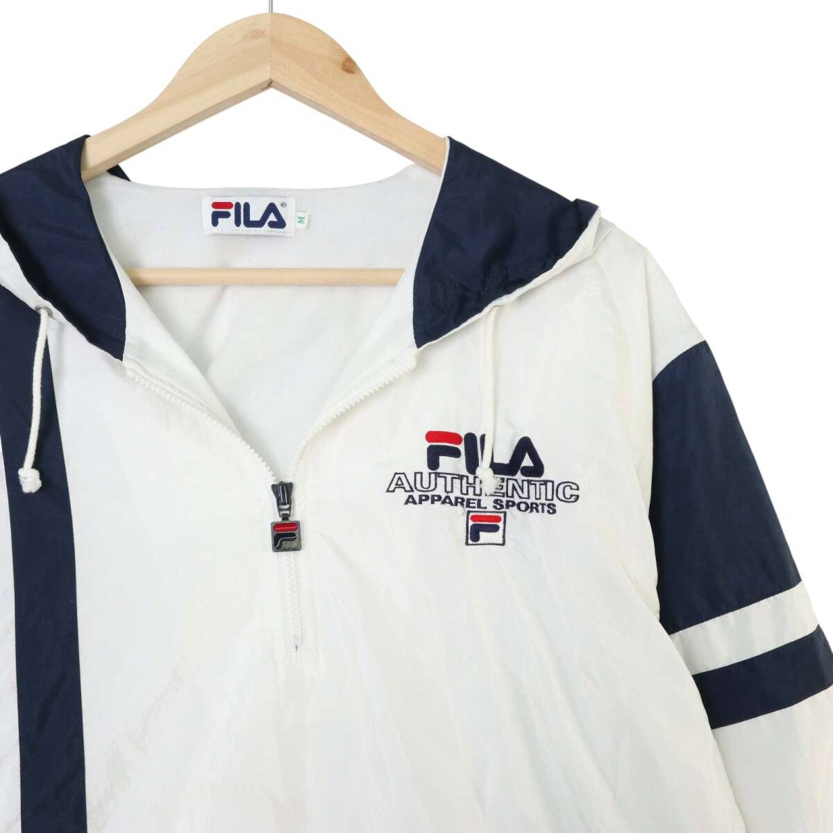 FILA フィラ 秋冬 裏起毛★ ウィンドブレーカー アノラックパーカー ブルゾン ジャケット Sz.M メンズ 白_画像2