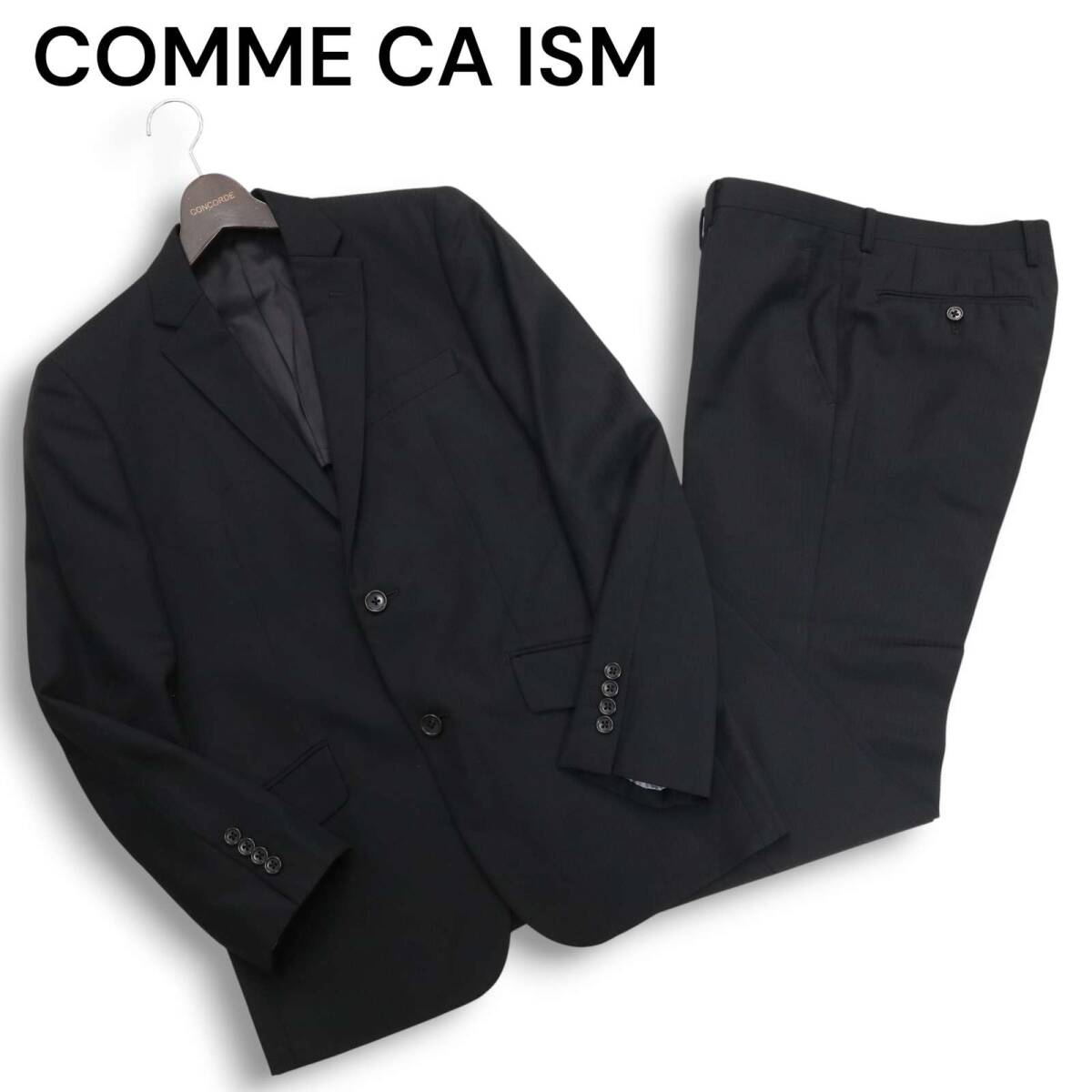 COMME CA ISM コムサイズム 通年 背抜き★ ストライプ セットアップ スーツ Sz.S　メンズ 黒 ビジネス_画像1