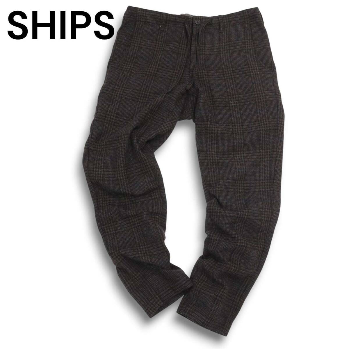 SHIPS シップス 秋冬 japan quality★ ウール ツイード チェック イージー パンツ Sz.L メンズ 日本製_画像1