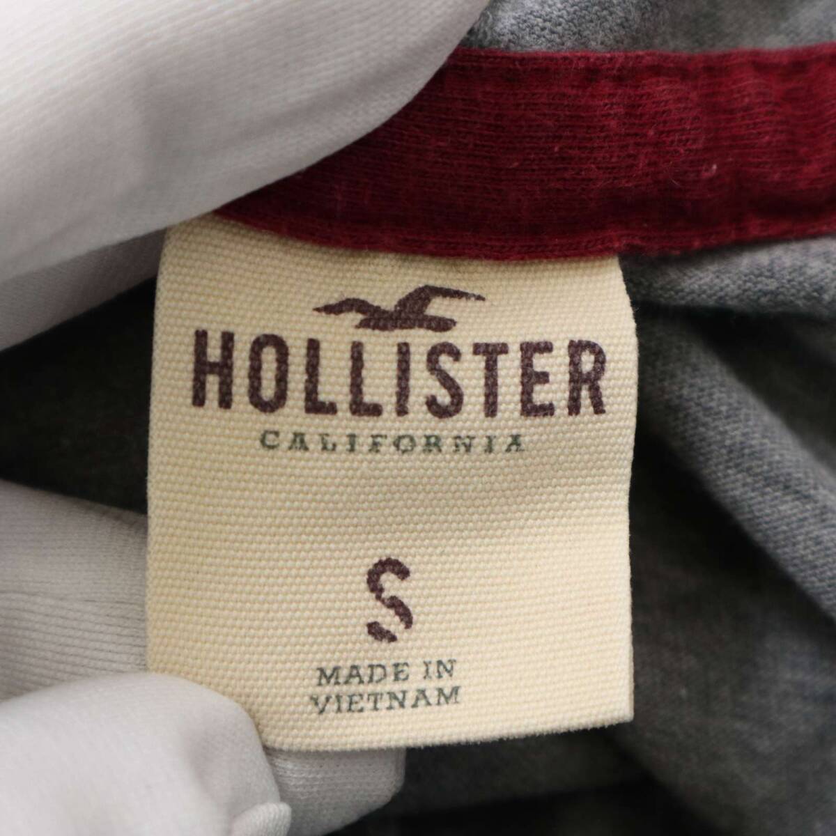 HOLLISTER ホリスター 通年★ ロゴ刺繍 プルオーバー フーディー スキッパー パーカー Sz.S メンズ 灰 グレー_画像6