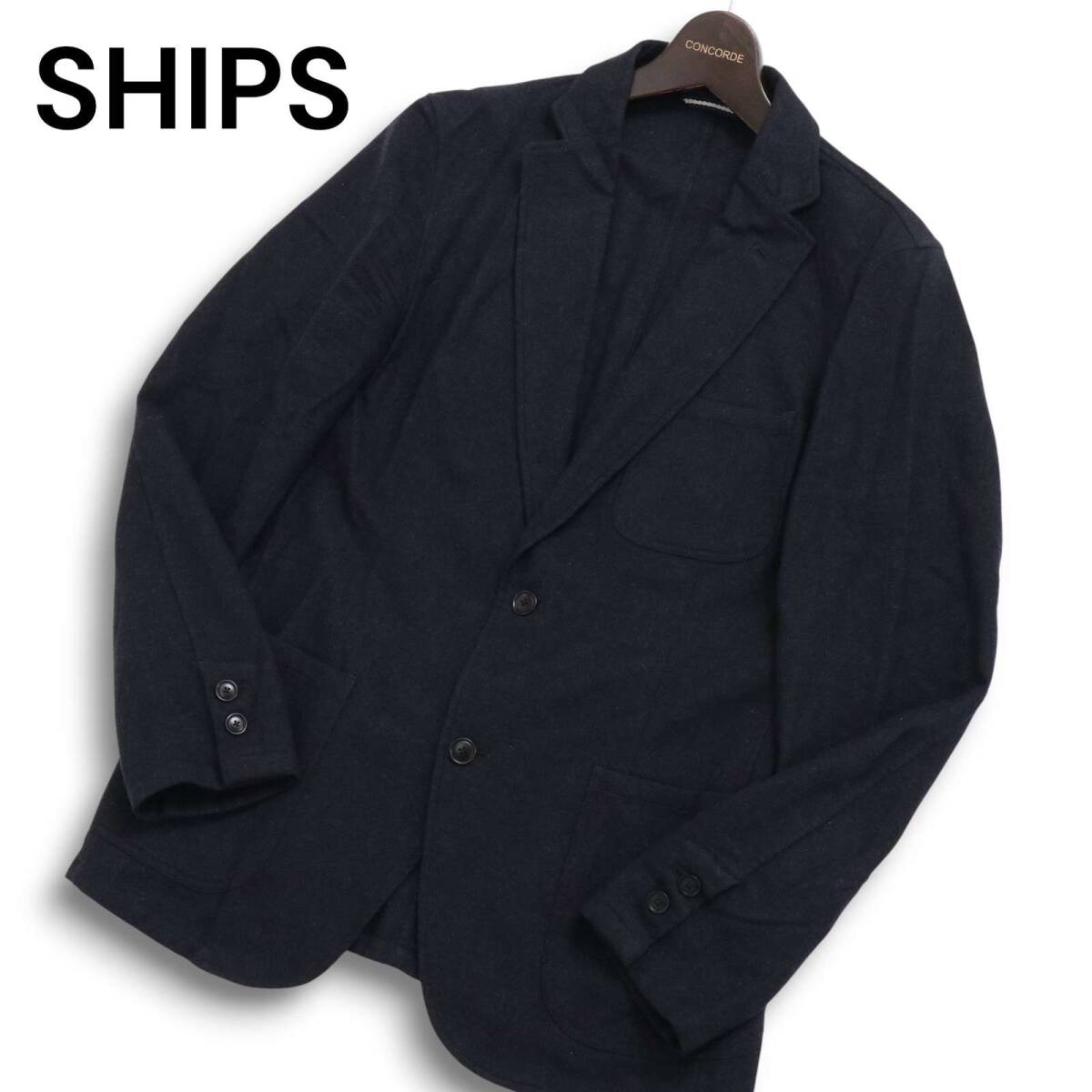 SHIPS シップス 秋冬 SUPER100s WOOL★ ウール テーラード ジャケット Sz.S　メンズ ネイビー_画像1