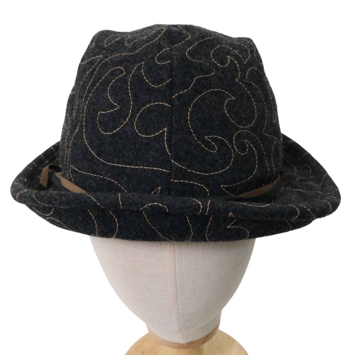 Bluebeet ブルービート 秋冬★ デザイン柄 ステッチ ハット フェドラハット 帽子 Sz.L メンズ_画像2