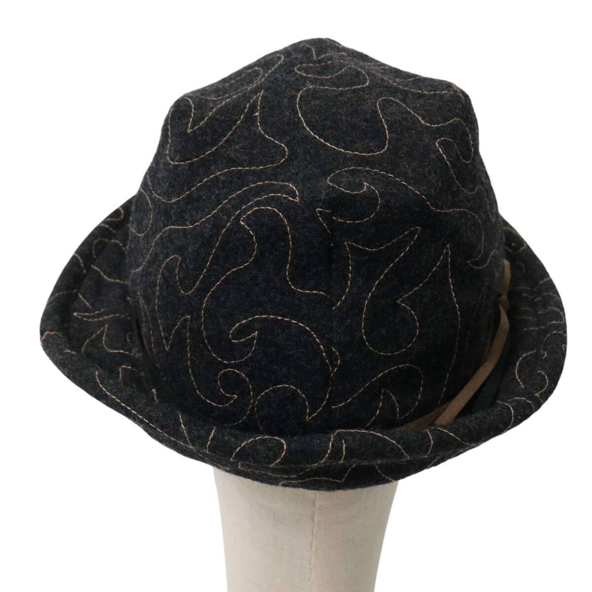 Bluebeet ブルービート 秋冬★ デザイン柄 ステッチ ハット フェドラハット 帽子 Sz.L メンズ_画像4