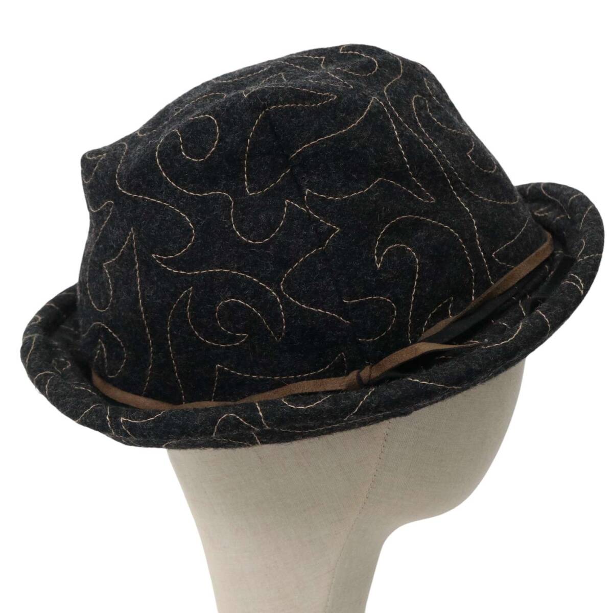 Bluebeet ブルービート 秋冬★ デザイン柄 ステッチ ハット フェドラハット 帽子 Sz.L メンズ_画像5