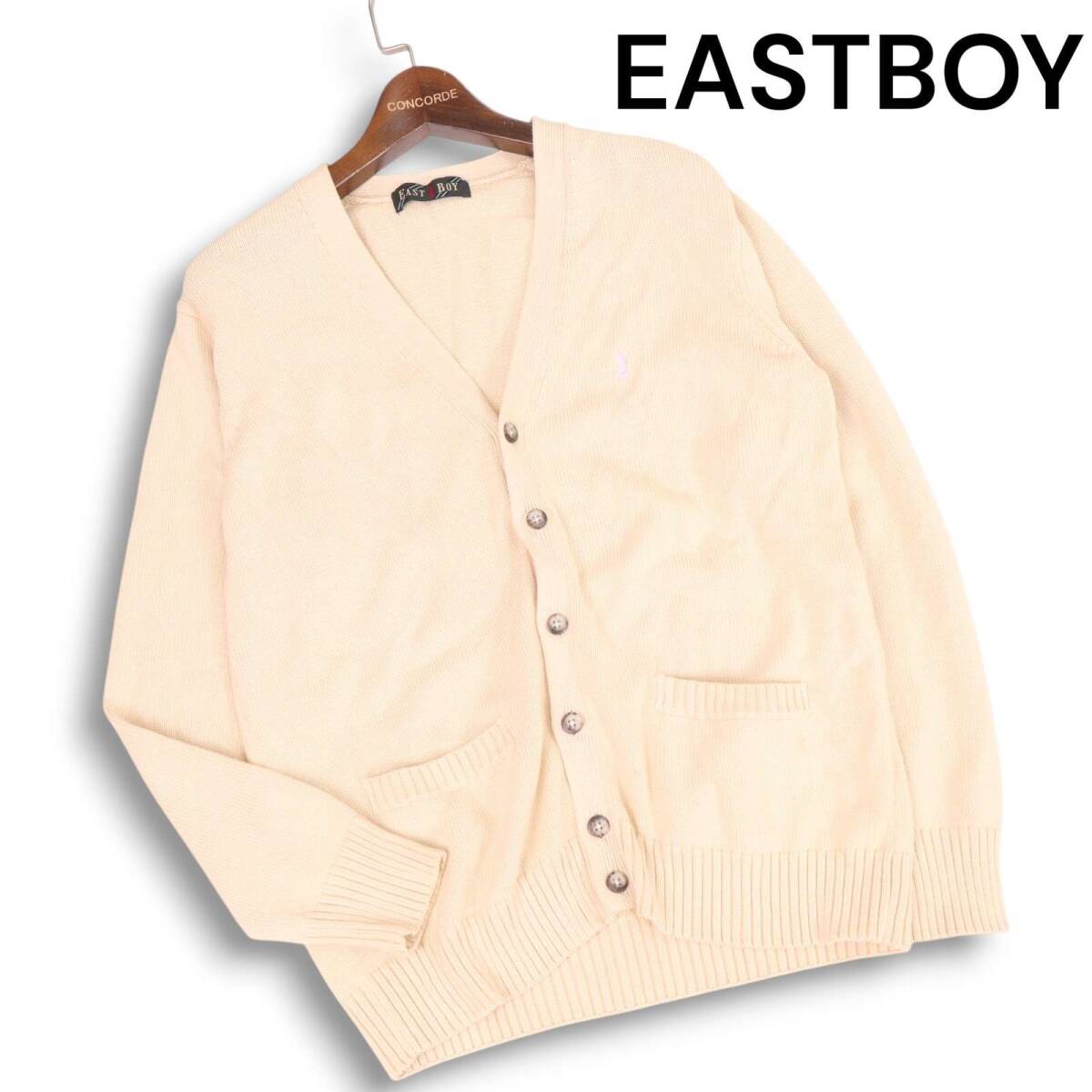 EAST BOY イーストボーイ 通年 ピンク刺繍♪ コットン スクール ニット カーディガン Sz.9 レディース 女子 学生 通学_画像1