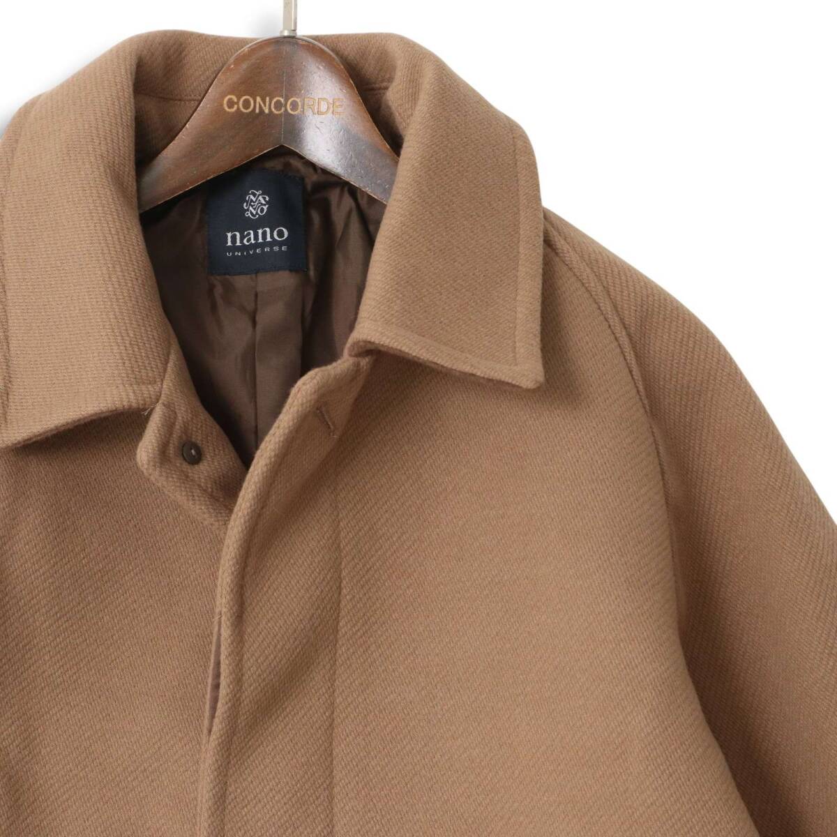 nano universe ナノユニバース 秋冬★ ロング ステンカラー コート Sz.M メンズ キャメル ベージュ_画像2