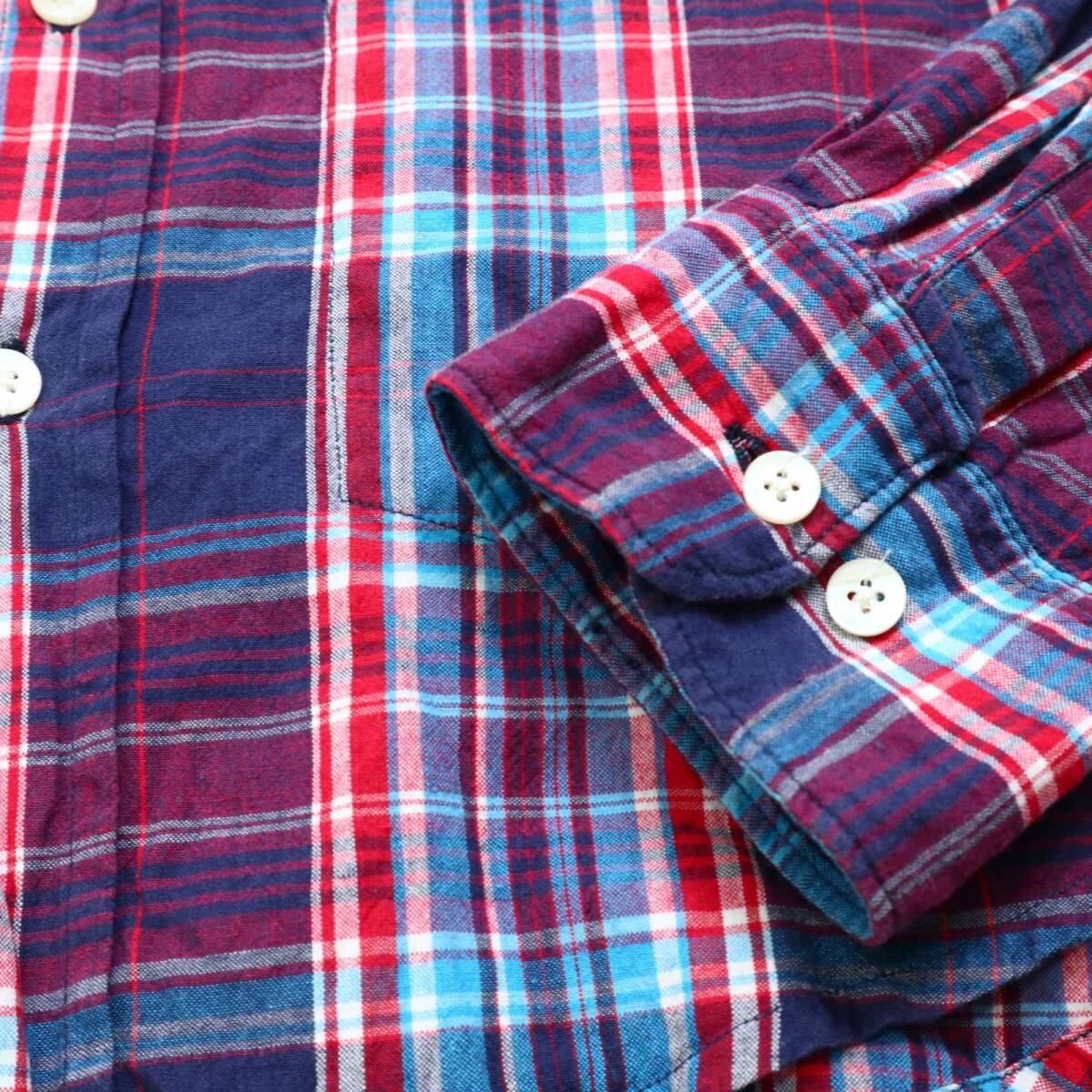 H.R.MARKET ハリウッドランチマーケット 通年 インド綿★ 長袖 ボタンダウン チェック シャツ Sz.2 メンズ 紺 ネイビー_画像3