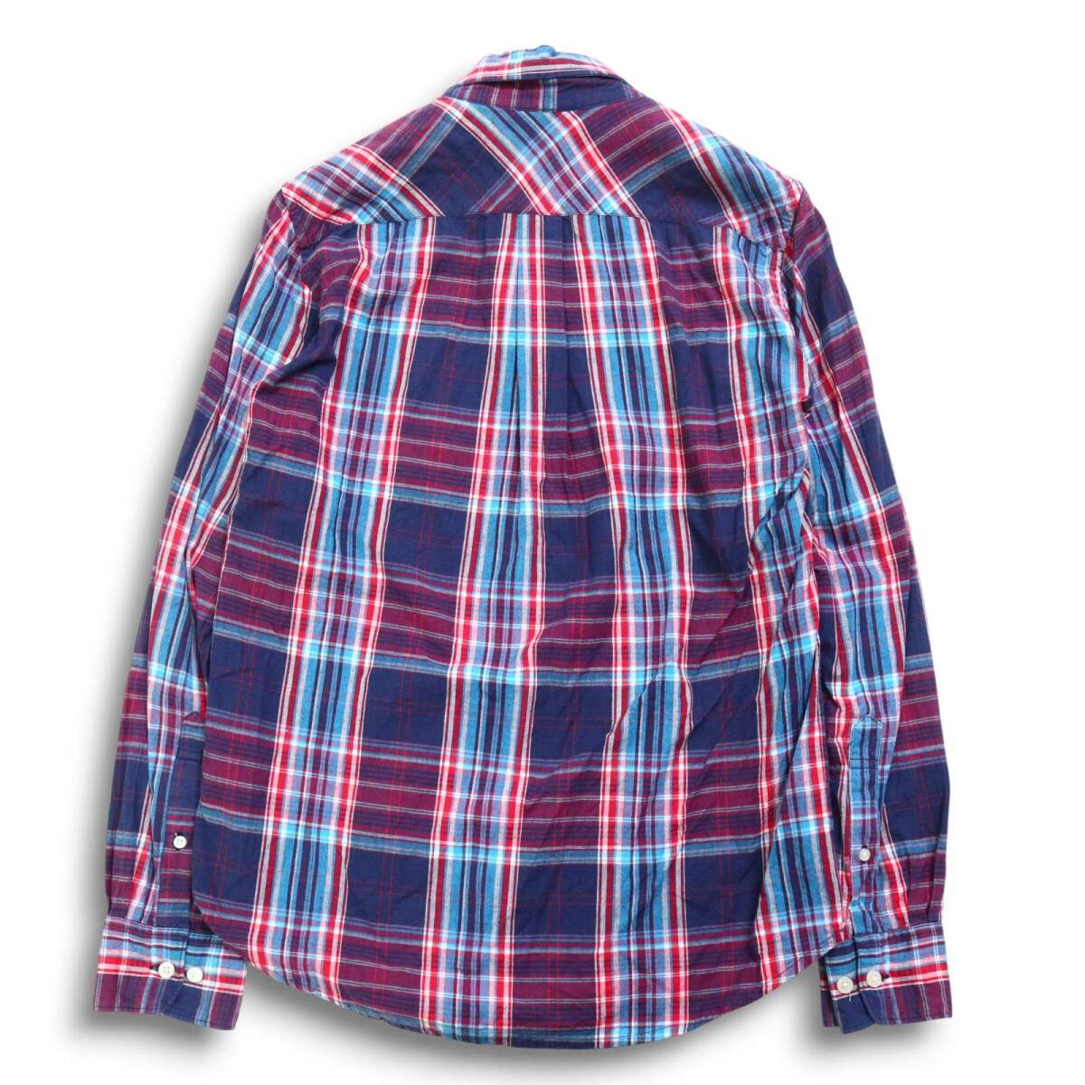 H.R.MARKET ハリウッドランチマーケット 通年 インド綿★ 長袖 ボタンダウン チェック シャツ Sz.2 メンズ 紺 ネイビー_画像4