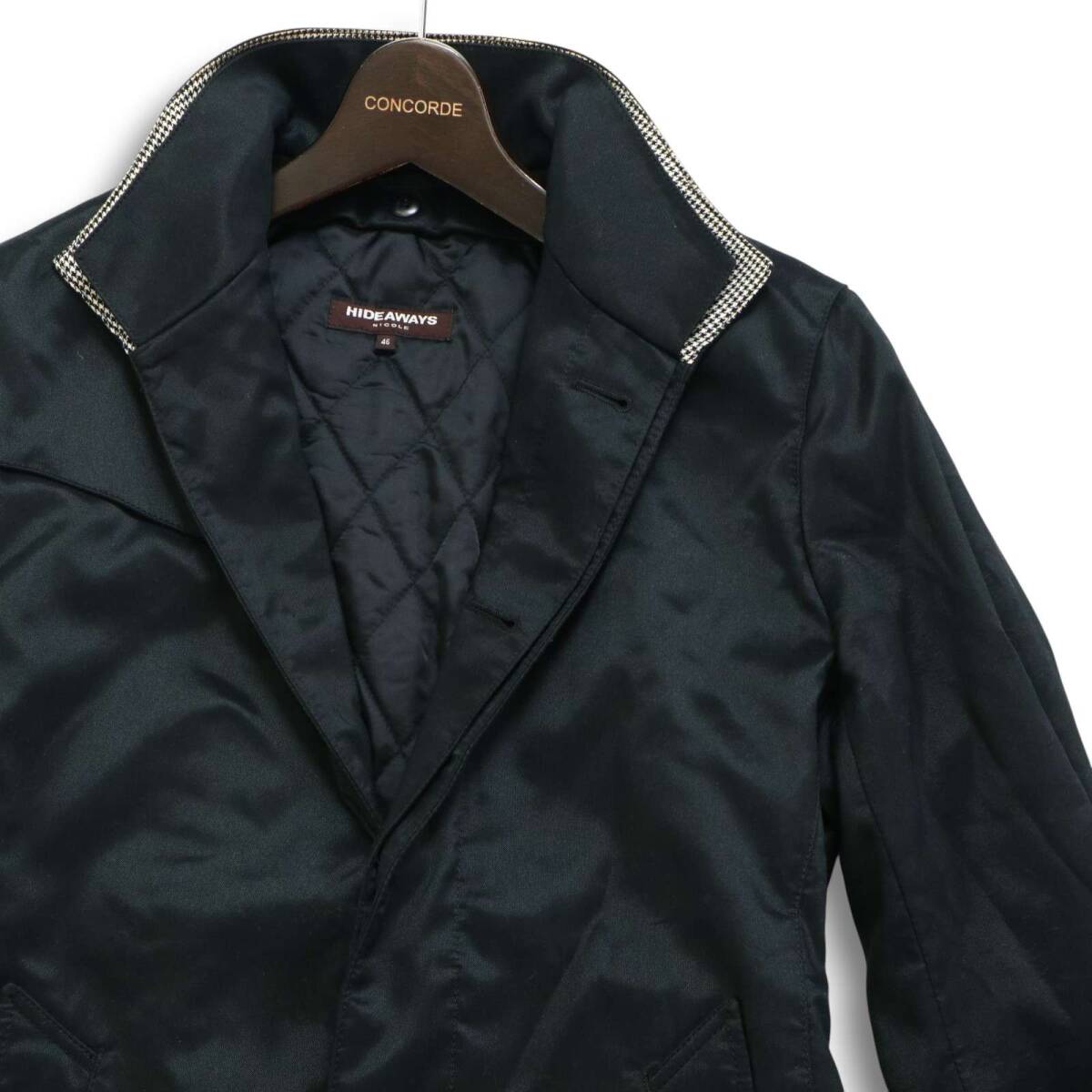 HIDEAWAYS NICOLE ハイダウェイ ニコル 秋冬 中綿 キルティング ライナー★ スリム ジャケット コート Sz.46 メンズ 黒_画像2