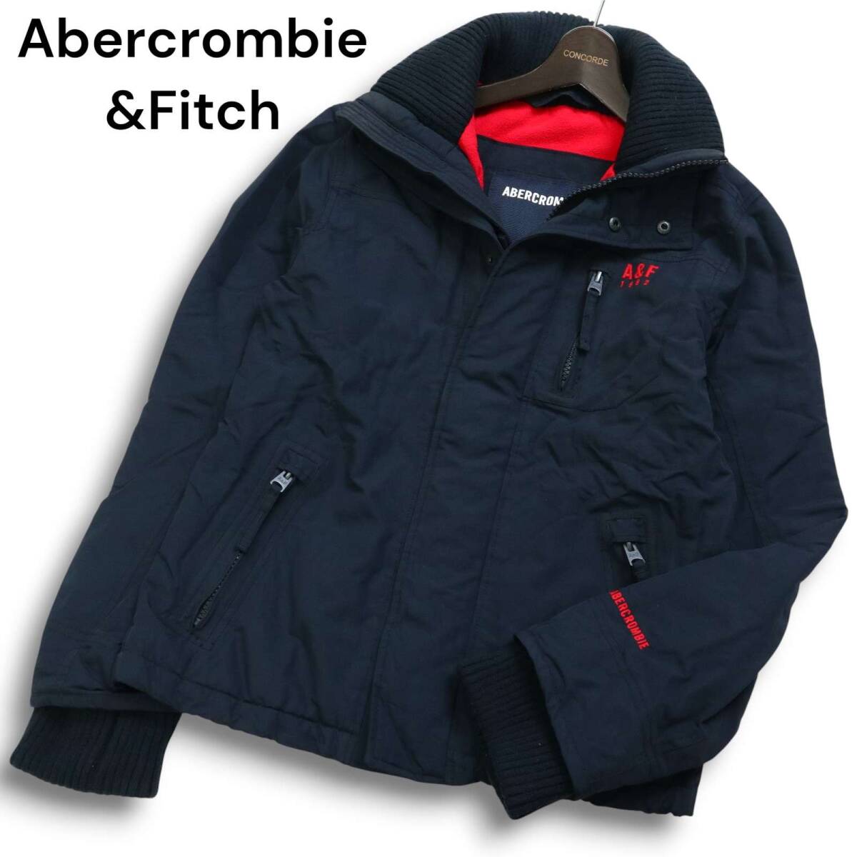 Abercrombie&Fitch アバクロンビー＆フィッチ 秋冬 ロゴ刺繍★ 裏起毛 ジップ ブルゾン ジャケット Sz.S メンズ 紺 ネイビー_画像1