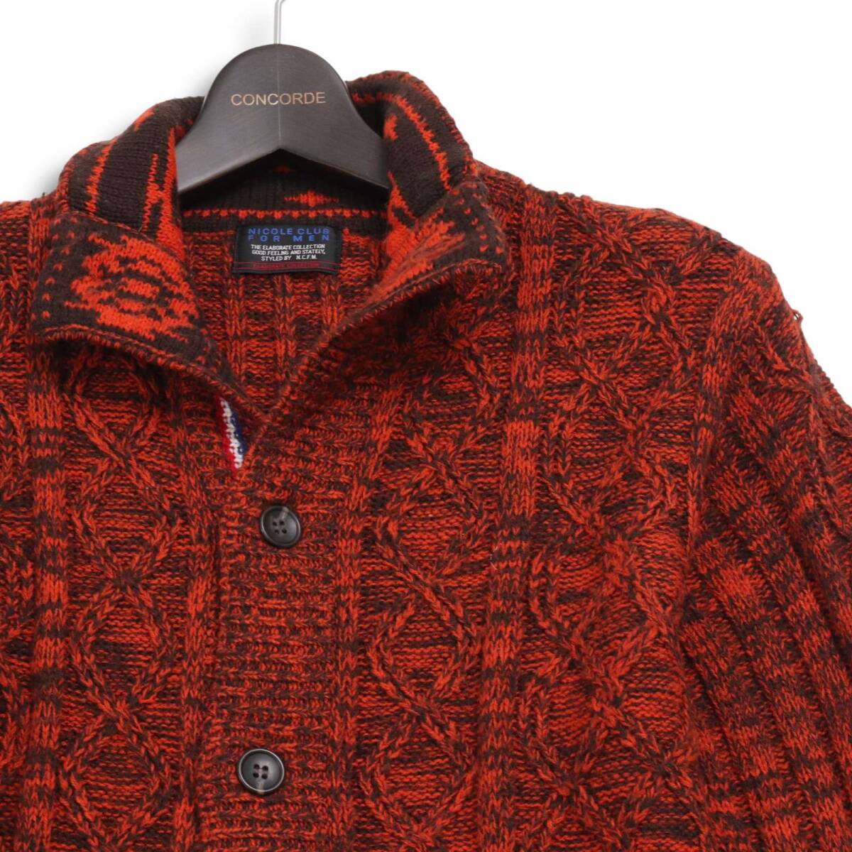 NICOLE CLUB FOR MEN ニコルクラブ フォーメン 秋冬 ★ ケーブル編み メランジ ニット カーディガン Sz.48 メンズ_画像2