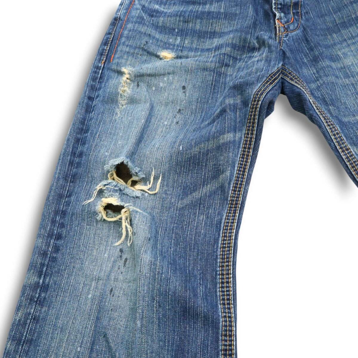 EDWIN エドウィン 401XVS XVシリーズ★ 通年 ダメージ&ペイント加工 デニム パンツ ジーンズ Sz.32 メンズ_画像5