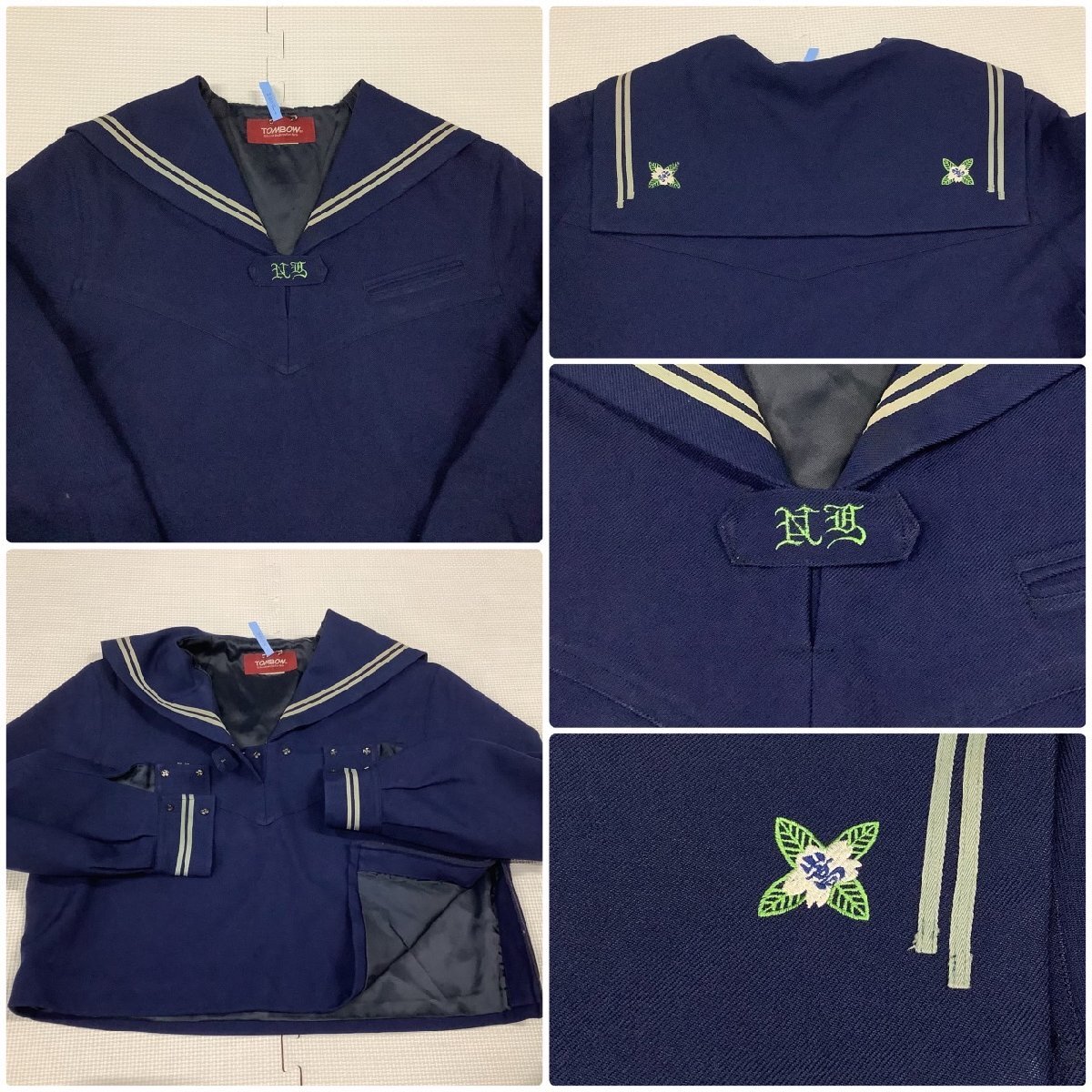 [I1762/Y]山形県 日本大学山形高校 7点 /指定品/大きい/冬,合服,半袖セーラー:3L程度/スカート:W72/スカーフ/タイ/緑2本/白2本/学生服_画像3