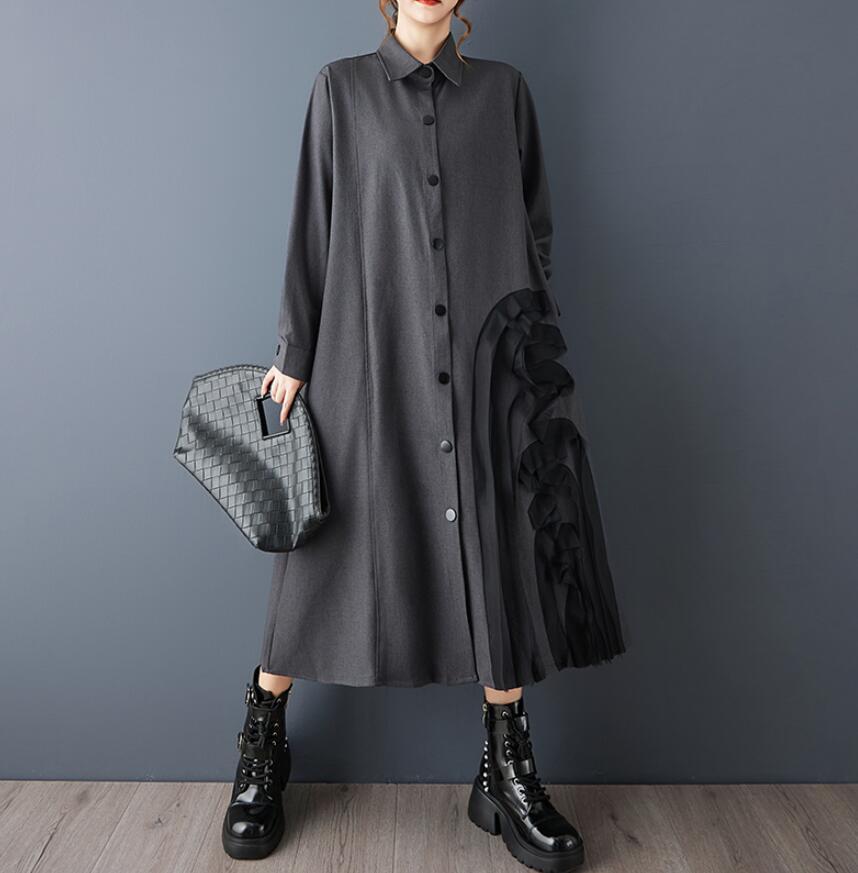 同梱1万円送料無料■上質 大きいサイズ シャツワンピース レディース ワンピース マキシ丈シャツワンピース ロングワンピース■ブラック_画像7