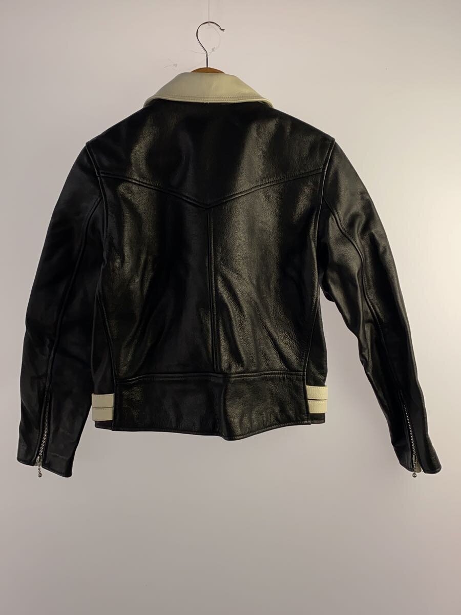 Chaos◆UKダブルライダースジャケット/36/牛革/ブラック×ホワイト/バイカラー_画像2
