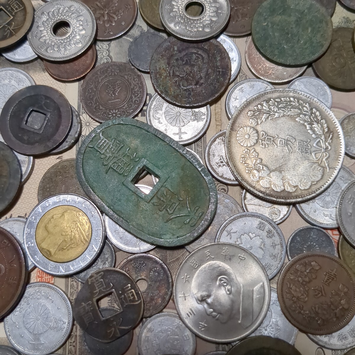  Япония старая монета небо гарантия через ... через . документ ... желтый медная монета синий медная монета дракон медная монета aluminium sen и т.п. много старая монета старая монета суммировать много медная монета дыра sen маленький штамп совместно 10.18