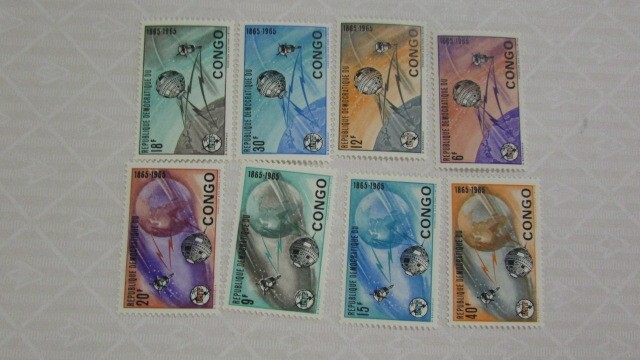 ④宇宙　コンゴ　国際電気通信連合（I.T.U.）創立100周年　8種完　1965-06-28_画像1