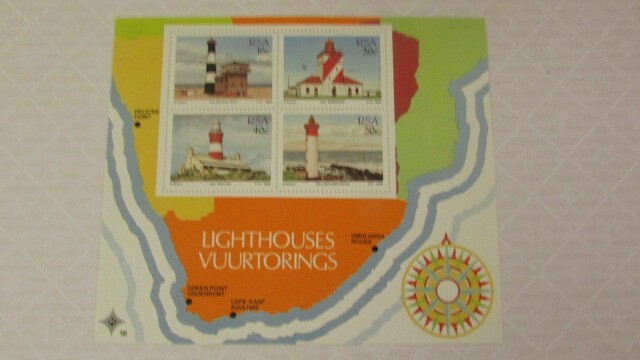 □小型切手 南アフリカ(RSA) 灯台 1988;ウムランガ・ロックス、ダーバン(1954年)他 4種小型完 1988-06-09_画像1