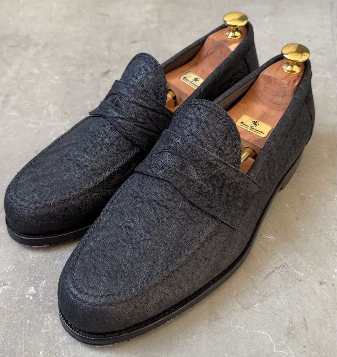 【希少素材　定価約20万】f.lli Giacometti フラテッリジャコメッティ ローファー 象革 エレファントレザー FG257 42 ブラック_画像1