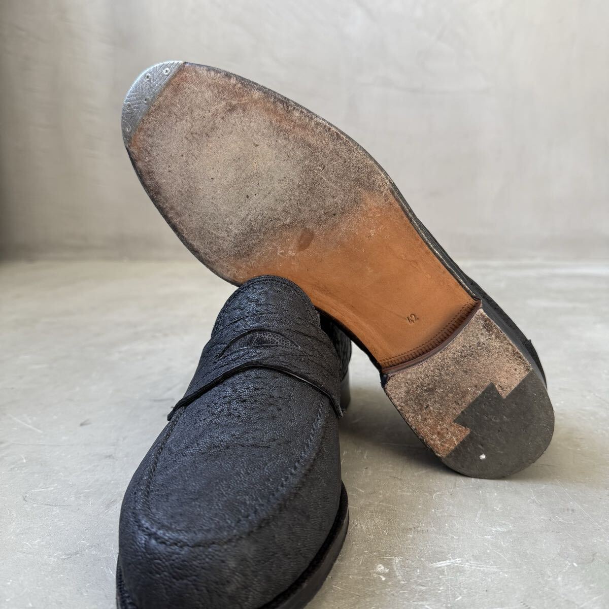 【希少素材　定価約20万】f.lli Giacometti フラテッリジャコメッティ ローファー 象革 エレファントレザー FG257 42 ブラック_画像4