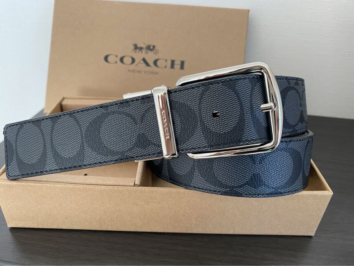 COACH シグネチャー リバーシブル シルバーバックル 回転可能　高級感メンズベルト　社会人　ビジネス　新品未使用_画像5