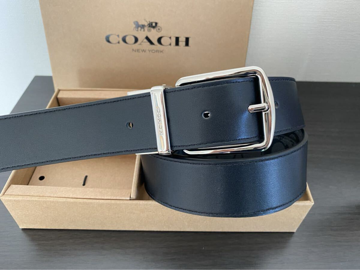COACH シグネチャー リバーシブル シルバーバックル 回転可能　高級感メンズベルト　社会人　ビジネス　新品未使用_画像7