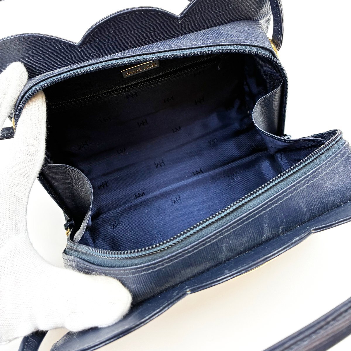 ハナエモリ ハンドバッグ ネイビー系 レディース ゴールド金具 HANAE MORI 中古 #_画像8