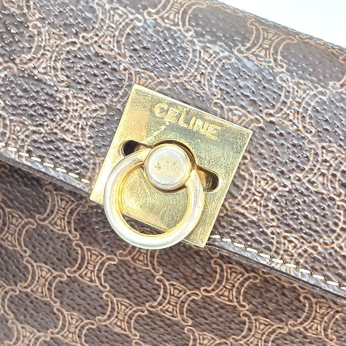 セリーヌ マカダム ミニ 2WAY レザー ショルダーバッグ ハンドバッグ レディース ブラウン系 ゴールド金具 鞄 革 訳アリ CELINE 中古 ★_画像8