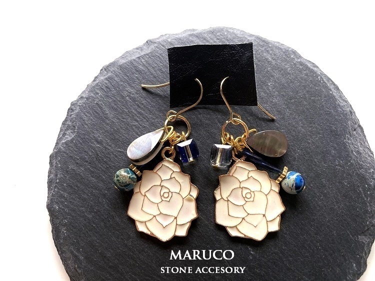 【●MARUCO●】PP25-77インペリアルジャスパー＆薔薇*天然石ピアス Surgical Stainless 送料無料 [イヤリング/樹脂ピアス交換可]　_画像1