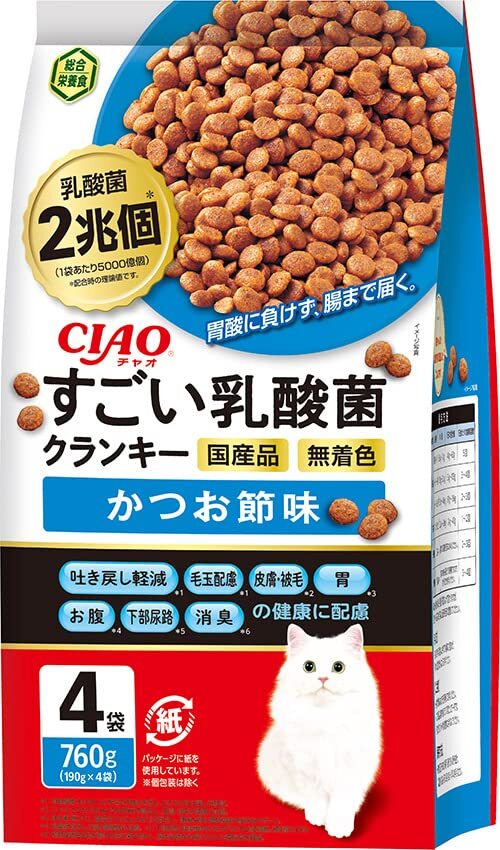 チャオ (CIAO) すごい乳酸菌 クランキー かつお節味 190g×4袋 猫用 ドライフードの画像1