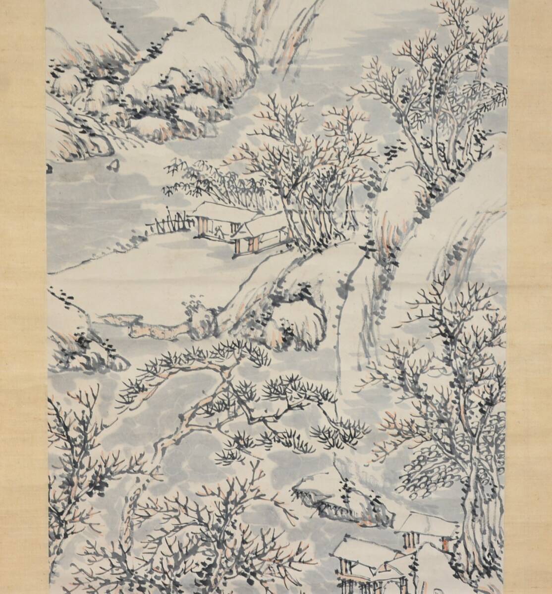 【模写】 85◆初荷です ◆掛軸 荒木銕操(墾藩) 雪景山水図 紙本 ◆保存箱 幕末～明治の南画家 伊予生_画像5