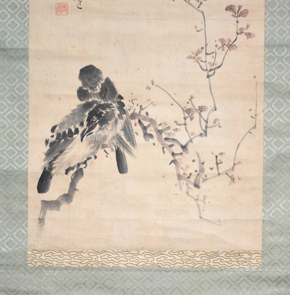 【模写】 47◆初荷です ◆掛軸 帆足杏雨 花鳥図 紙本 小品 ◆師は田能村竹田 大分県大分市_画像5