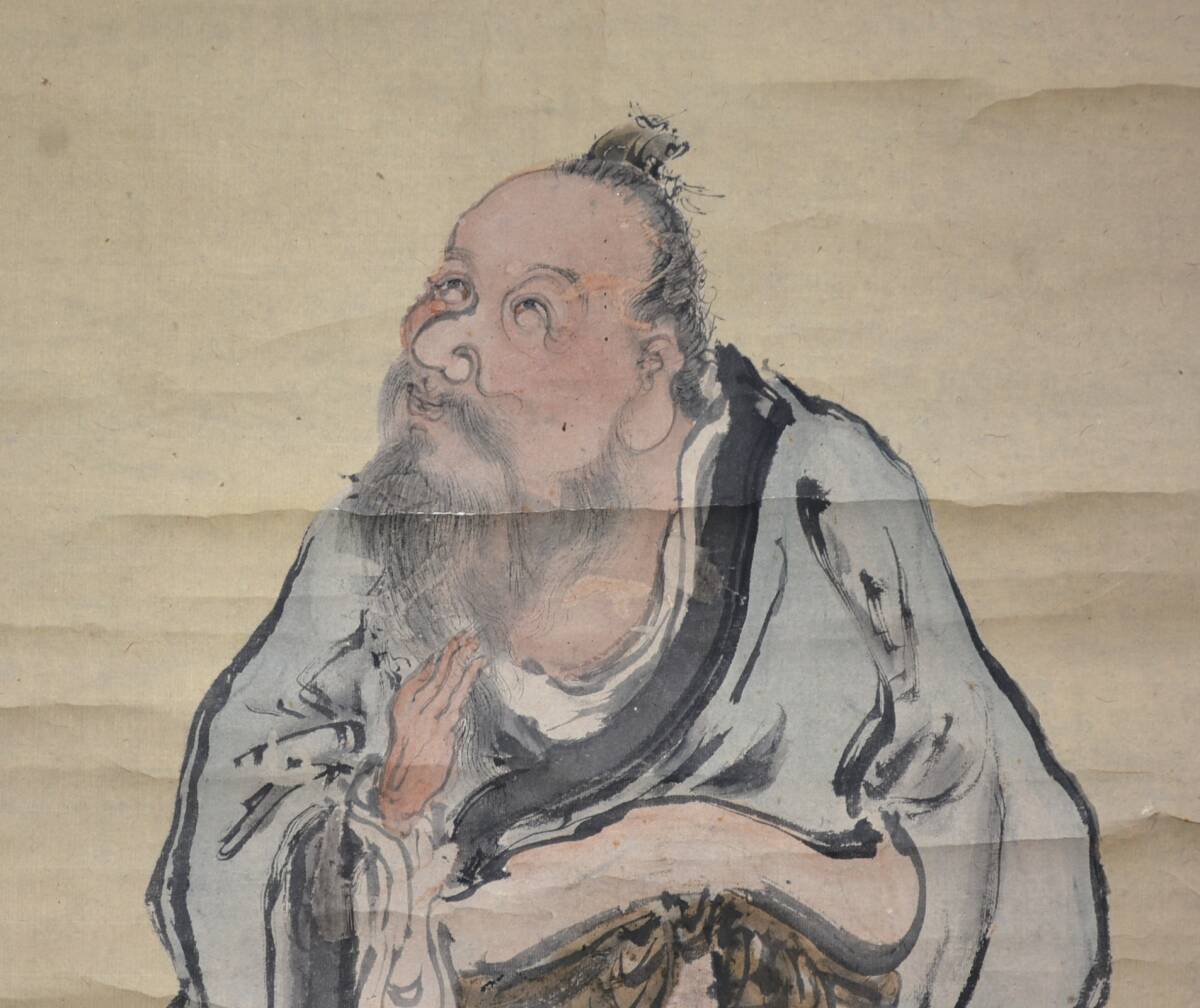 【模写】 63◆初荷です ◆掛軸 青崖酒禿？ 鶴仙人図 紙本 大幅_画像6