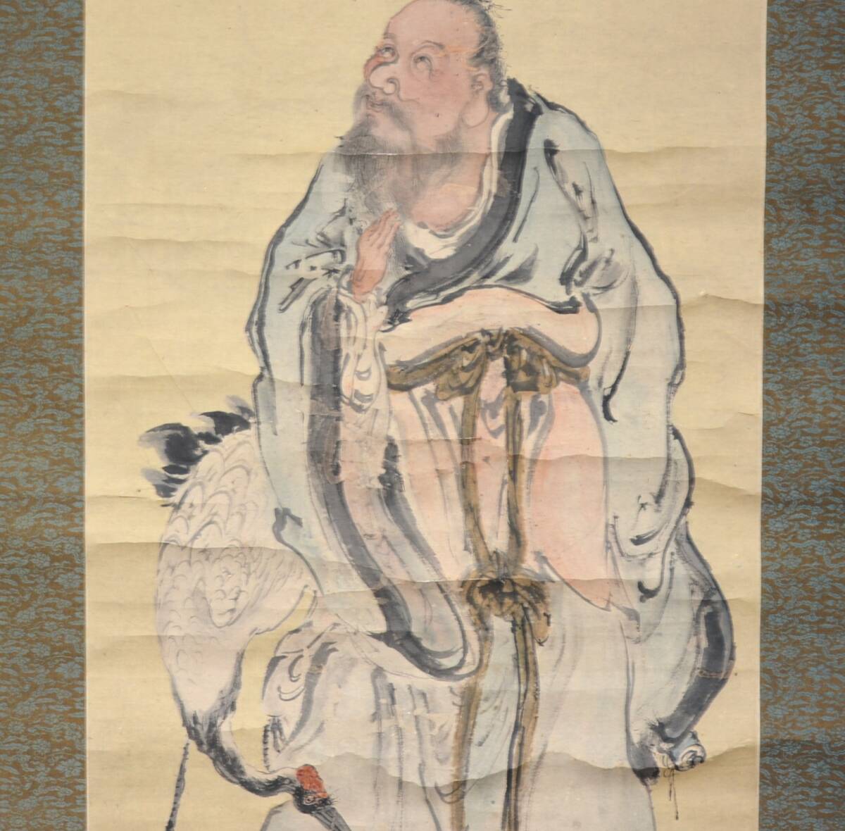 【模写】 63◆初荷です ◆掛軸 青崖酒禿？ 鶴仙人図 紙本 大幅_画像4