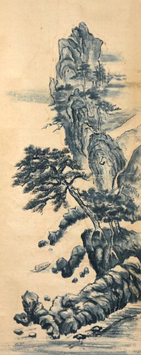 【模写】 43◆初荷です ◆掛軸 水月雲陽 水墨山水図 紙本 中国？_画像8