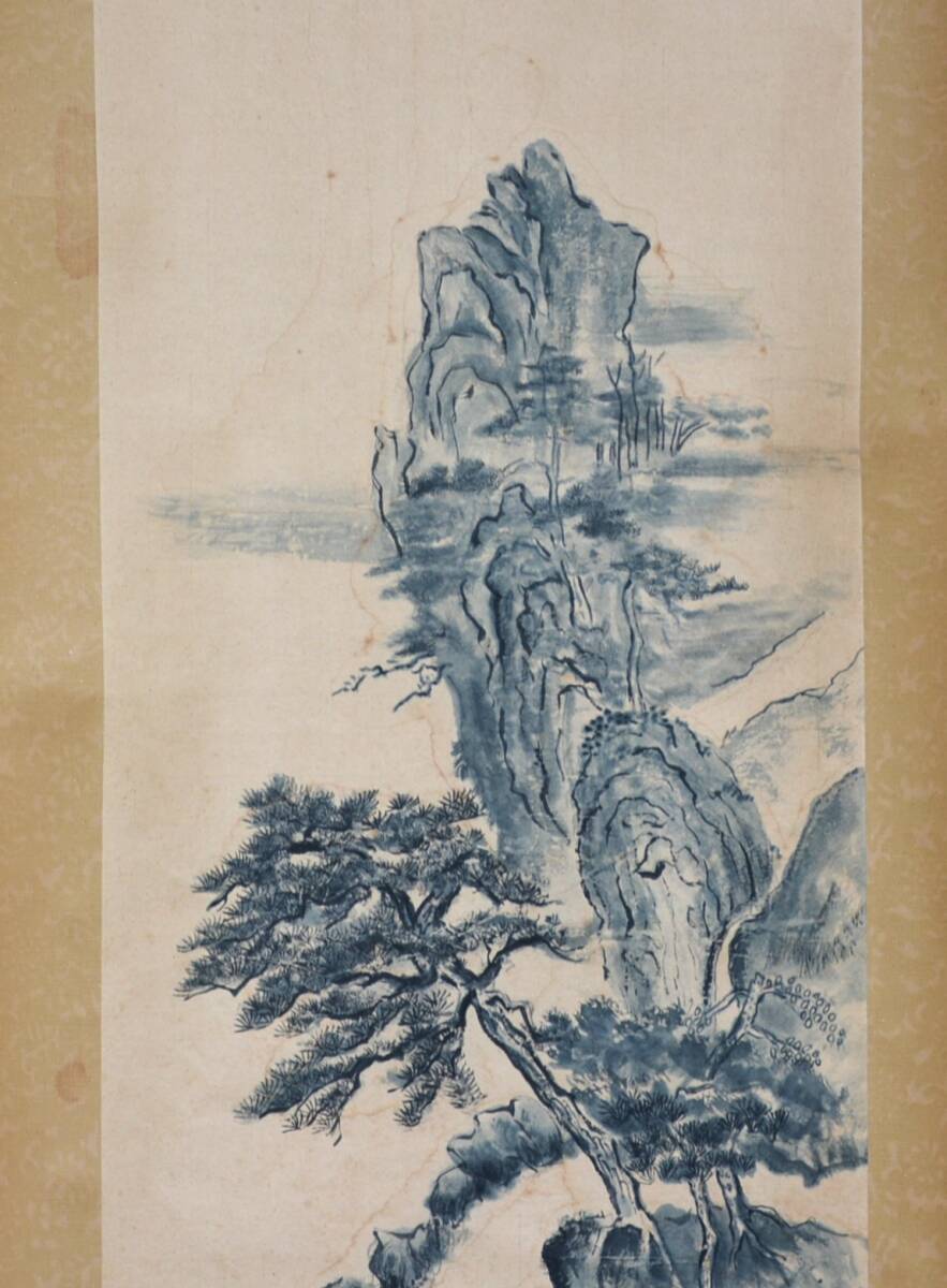 【模写】 43◆初荷です ◆掛軸 水月雲陽 水墨山水図 紙本 中国？_画像4