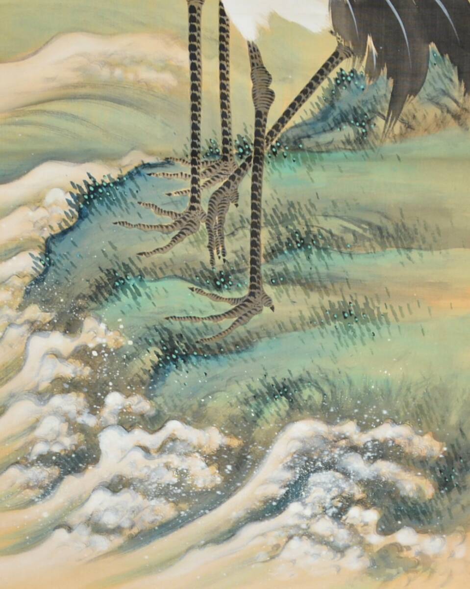 13◆初荷です ◆掛軸 竹翠逸人 日之出双鶴図 真作 絹本 ◆平安南崖(浜口南崖)極箱_画像5