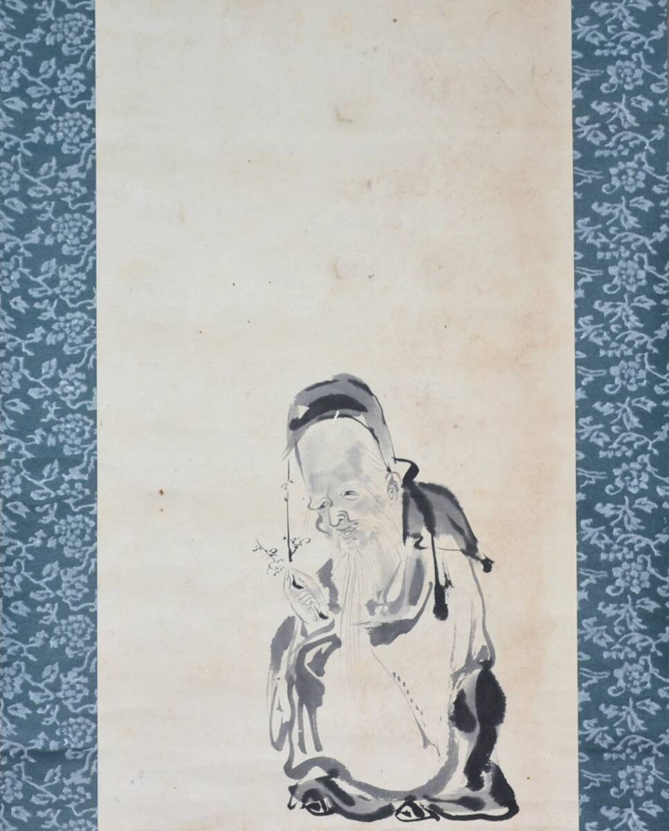 【模写】 26◆初荷です ◆掛軸 東皐斎？ 水墨福禄寿図 紙本 小品 ◆作者お判りの方お願いします_画像5