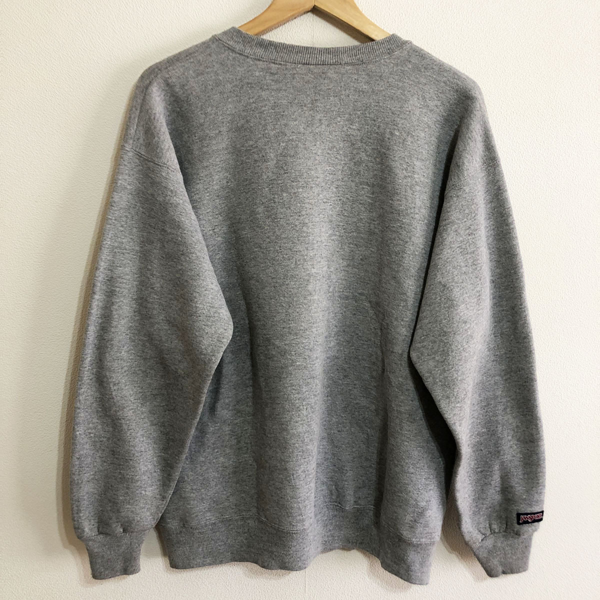 JANSPORT ジャンスポーツ カレッジロゴ USF レタード フェルト アップリケ 針抜きリブ スウェット 霜降り ヘザーグレー 古着_画像3