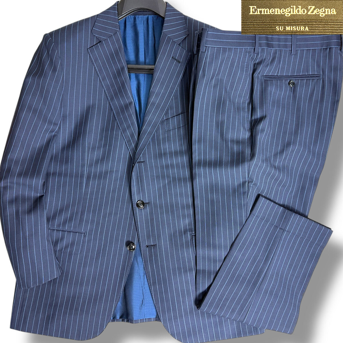 J7041 超美品 エルメネジルドゼニア スミズーラ SU MISURA Milano ワイドストライプスーツ ネイビー 54R Ermenegildo Zegna_画像1