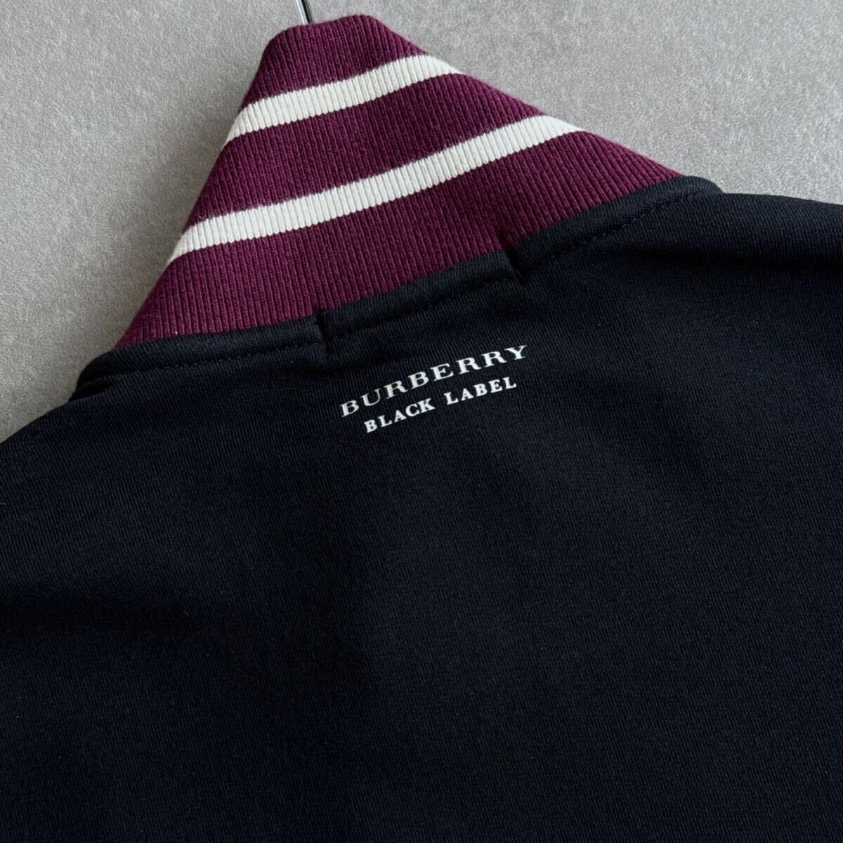 極美品/Lサイズ●バーバリーブラックレーベル 特大ホース刺繍 トラックジャケット ブルゾン ストレッチ 裏起毛 3 黒 BURBERRY BLACK LABEL_画像7