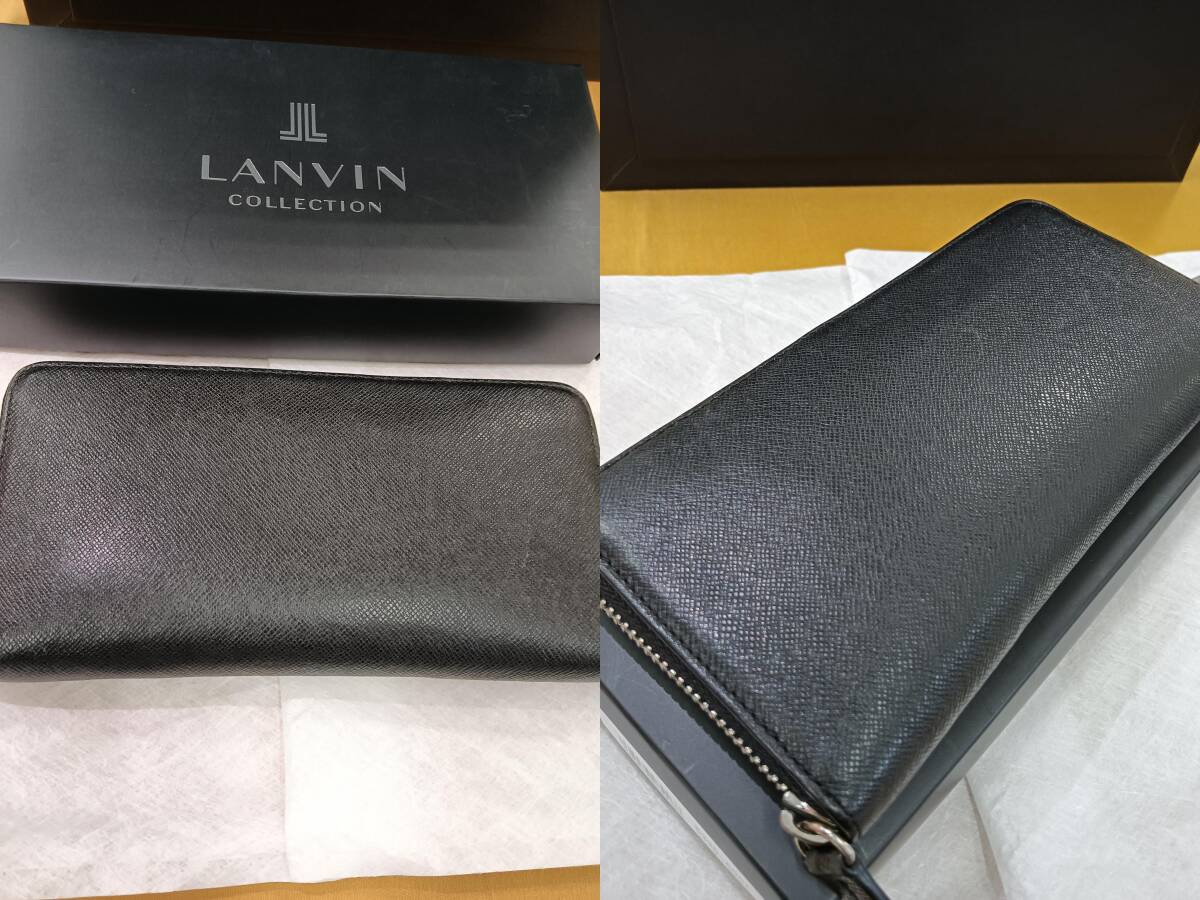 ◆2点おまとめ LANVIN ランバン レザー ラウンドジップ ブラック 財布 プレリー PRARE ラウンドファスナー ジッピー 黒 長財布 2点セット_画像2