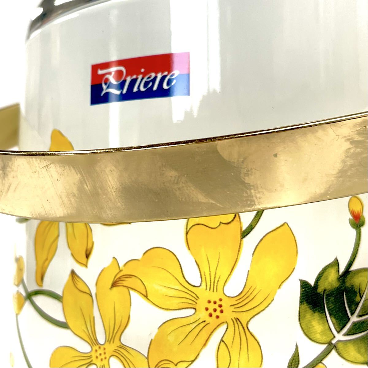 TH-Y0015　Priere 昭和レトロ　アイスポット　アイスペール　氷入れ　花柄　黄色 ヴィンテージ_画像5