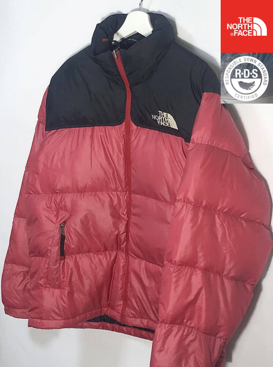 1円～人気■The North Face 700 Fill Power Nuptse RDS Goose Down■ノースフェイス 2WAY ヌプシ RDS グースダウンジャケット■赤x黒/M■_画像1