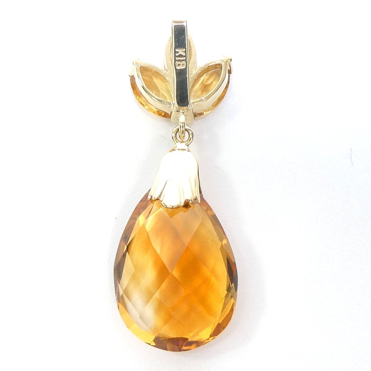 【K18】トパーズ ペンダントトップ 2.1g イエローゴールド 18金 ペアシェイプ オレンジ 新品仕上済 topaz pendent charm /ネコポスOK◇J_画像3