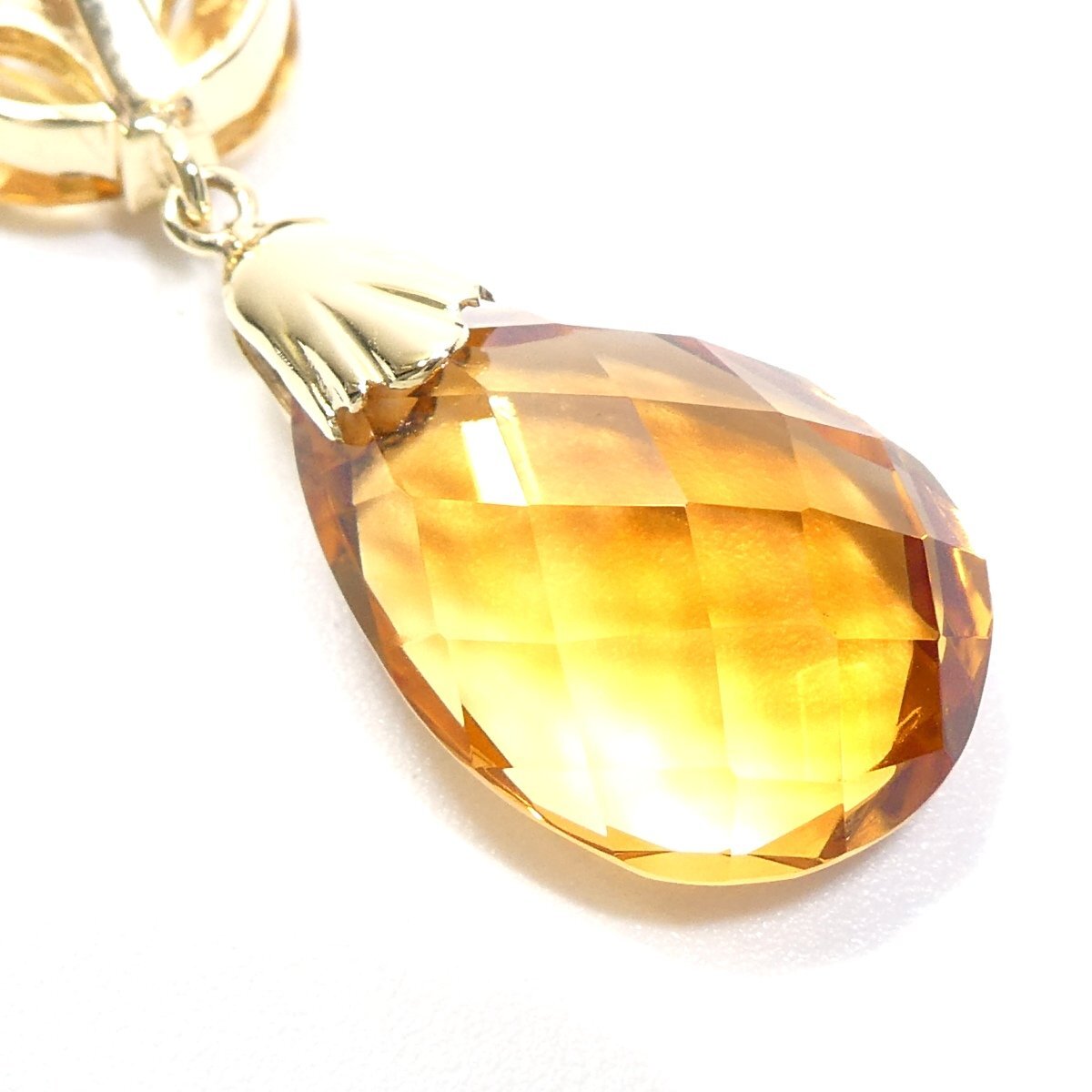 【K18】トパーズ ペンダントトップ 2.1g イエローゴールド 18金 ペアシェイプ オレンジ 新品仕上済 topaz pendent charm /ネコポスOK◇J_画像8