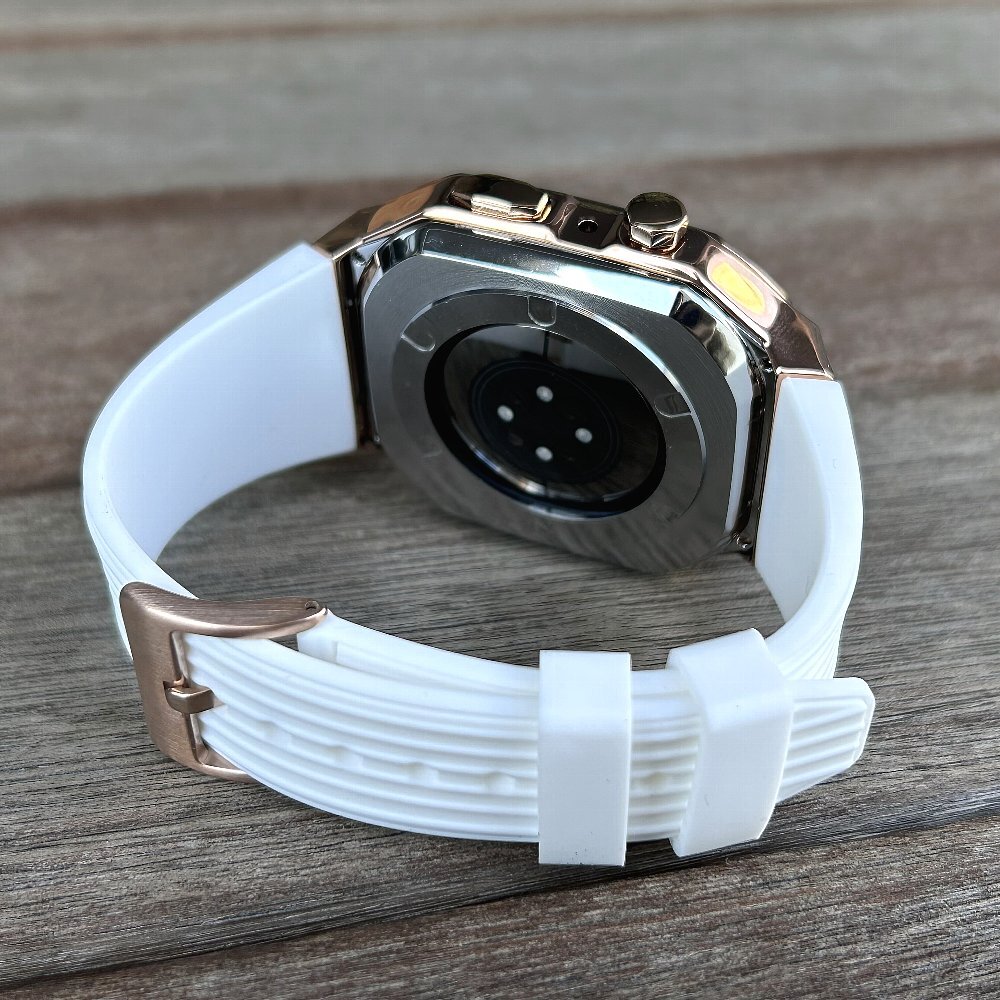 【アップルウォッチ apple watch ８,7】ステンレス高級ケース ホワイト白×ローズゴールド 45 44　　　　　限定 ゴールデンコンセプト_画像4