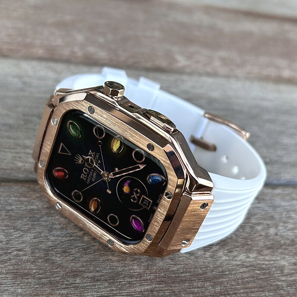 【アップルウォッチ apple watch ８,7】ステンレス高級ケース ホワイト白×ローズゴールド 45 44　　　　　限定 ゴールデンコンセプト_画像3