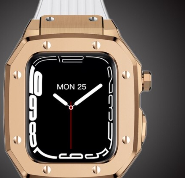 【アップルウォッチ apple watch ８,7】ステンレス高級ケース ホワイト白×ローズゴールド 45 44　　　　　限定 ゴールデンコンセプト_画像2