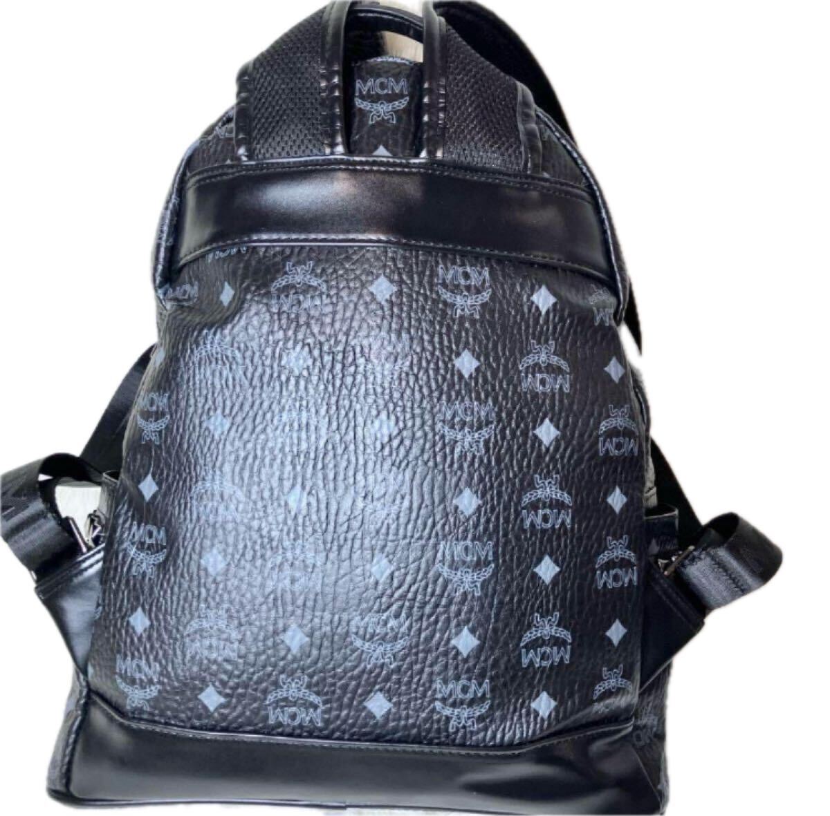 1円~ 正規(guī)品 極美品 MCM エムシーエム オールレザー リュック バックパック ヴィセトス柄 モノグラム スタッズ ブラック 黒 メンズ